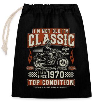 Moto rétro vintage classique des années 1970 - Sac cadeau en coton avec cordon (25 x 30 cm) - noir - Devant