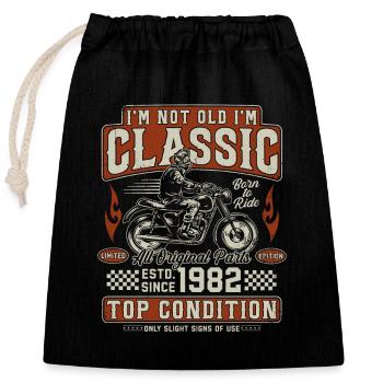 Moto rétro vintage classique de 1982 - Sac cadeau en coton avec cordon (25 x 30 cm) - noir - Devant