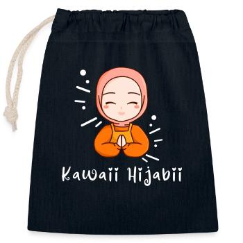 Kawaii Hijabi/ Ghibli /Islam süßes Motiv - Verschließbarer Geschenkbeutel aus Baumwolle (25x30cm) - Navy - Vorne