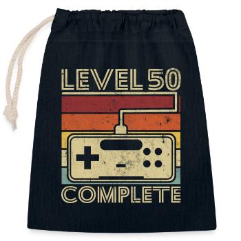 Level 50 komplett Geschenk 50 Jahre Geburtstag - Verschließbarer Geschenkbeutel aus Baumwolle (25x30cm) - Navy - Vorne