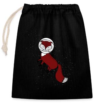 Fox in Space T-Shirt - Astronaut Design - Closable cotton gift bag (25x30cm) - black - Front