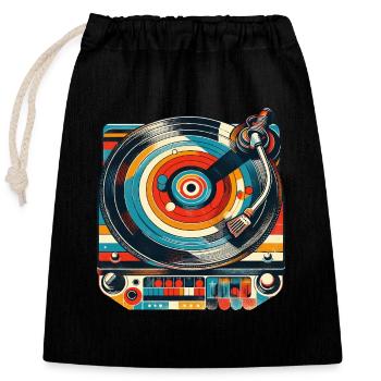 Tourne-disque rétro musique LP disque vinyle vieux - Sac cadeau en coton avec cordon (25 x 30 cm) - noir - Devant