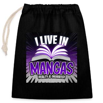 I Live in Mangas Reality is Overrated Otaku Manga - Verschließbarer Geschenkbeutel aus Baumwolle (25x30cm) - Schwarz - Vorne