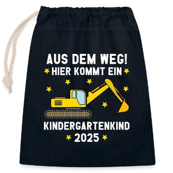 Aus Dem Weg Kindergartenkind Bagger 2025 - Verschließbarer Geschenkbeutel aus Baumwolle (25x30cm) - Navy - Vorne