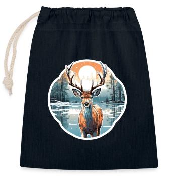 Hirsch in Winterlandschaft - Verschließbarer Geschenkbeutel aus Baumwolle (25x30cm) - Navy - Vorne