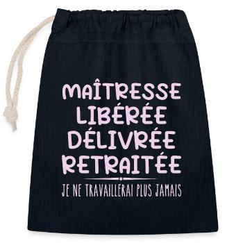 Maîtresse célèbre sa retraite avec humour cadeau - Sac cadeau en coton avec cordon (25 x 30 cm) - bleu marine - Devant