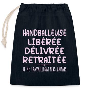 Handballeuse célèbre sa retraite avec humour cadea - Sac cadeau en coton avec cordon (25 x 30 cm) - bleu marine - Devant