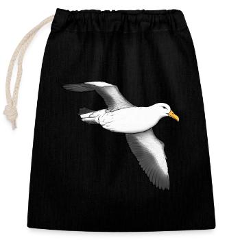 Albatross fliegend - Verschließbarer Geschenkbeutel aus Baumwolle (25x30cm) - Schwarz - Vorne