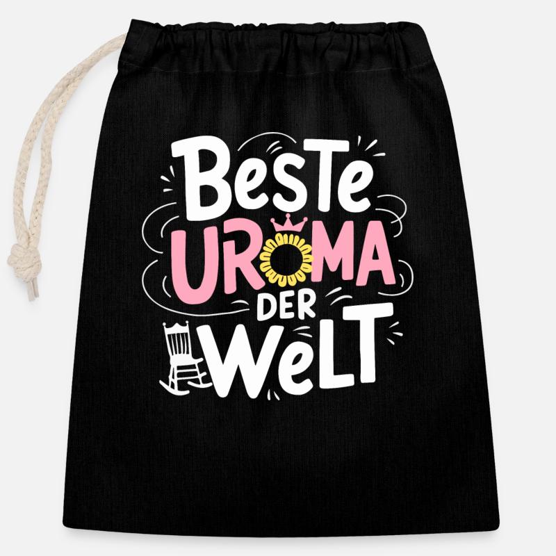 Beste Uroma Welt Uroma Geburtstag Muttertag Ideen - Verschließbarer Geschenkbeutel aus Baumwolle (25x30cm) - Schwarz