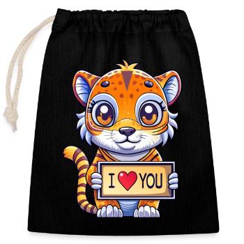 Love message carrying animal - Closable cotton gift bag (25x30cm) - black - Front