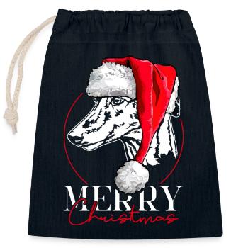 GALGO ESPANOL Joyeux Noël Lévrier Wilsigns - Sac cadeau en coton avec cordon (25 x 30 cm) - bleu marine - Devant