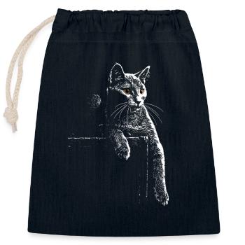 Chat chartreux la nuit - Sac cadeau en coton avec cordon (25 x 30 cm) - bleu marine - Devant