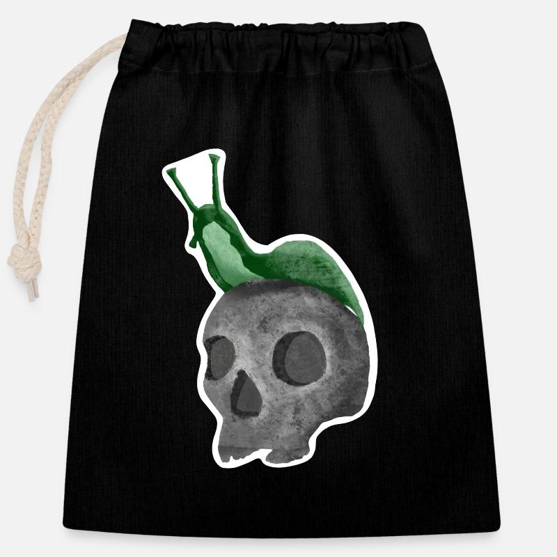 Skull with snail - Closable cotton gift bag (25x30cm) - black
