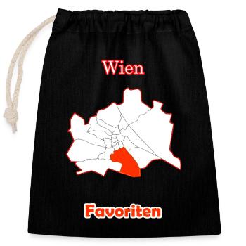 Bezirke Favoriten Karte mit Wien Stadtkarte - Verschließbarer Geschenkbeutel aus Baumwolle (25x30cm) - Schwarz - Vorne