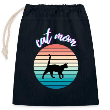 Maman chat - Sac cadeau en coton avec cordon (25 x 30 cm) - bleu marine - Devant