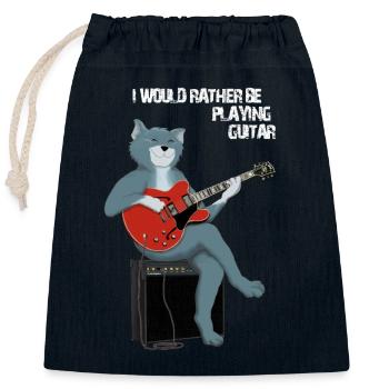 JE PRÉFÈRE JOUER DE LA GUITARE - CAT - Sac cadeau en coton avec cordon (25 x 30 cm) - bleu marine - Devant