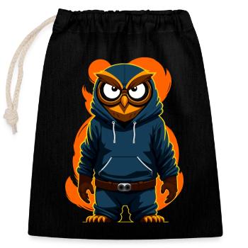 Eule Mit Hoodie - Verschließbarer Geschenkbeutel aus Baumwolle (25x30cm) - Schwarz - Vorne