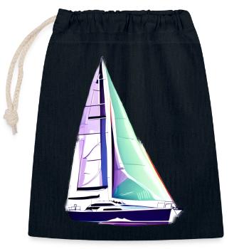 Voile, Voilier, Voile, Voilier - Sac cadeau en coton avec cordon (25 x 30 cm) - bleu marine - Devant