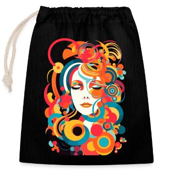 Colorful woman's face portrait - Closable cotton gift bag (25x30cm) - black - Front