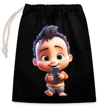 Smartphone Boy - Closable cotton gift bag (25x30cm) - black - Front