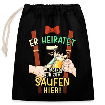 JGA Junggesellenabschied Bier Saufen Lustig Spruch - Verschließbarer Geschenkbeutel aus Baumwolle (25x30cm) - Schwarz - Vorne