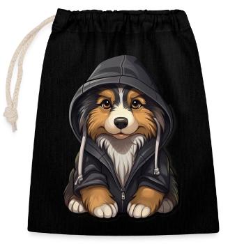 Berger australien cool en vêtements décontractés - Sac cadeau en coton avec cordon (25 x 30 cm) - noir - Devant
