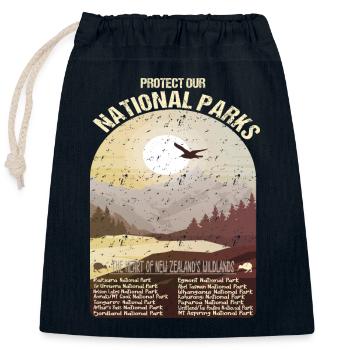 Parcs nationaux de Nouvelle-Zélande - Sac cadeau en coton avec cordon (25 x 30 cm) - bleu marine - Devant