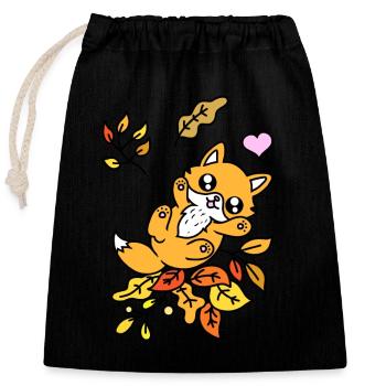 CUTE FOX - Closable cotton gift bag (25x30cm) - black - Front