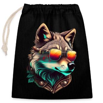 cooler Wolf - Verschließbarer Geschenkbeutel aus Baumwolle (25x30cm) - Schwarz - Vorne