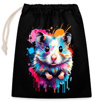 Hamster Farbenfroh - Feldhamster Goldhamster Nager - Verschließbarer Geschenkbeutel aus Baumwolle (25x30cm) - Schwarz - Vorne