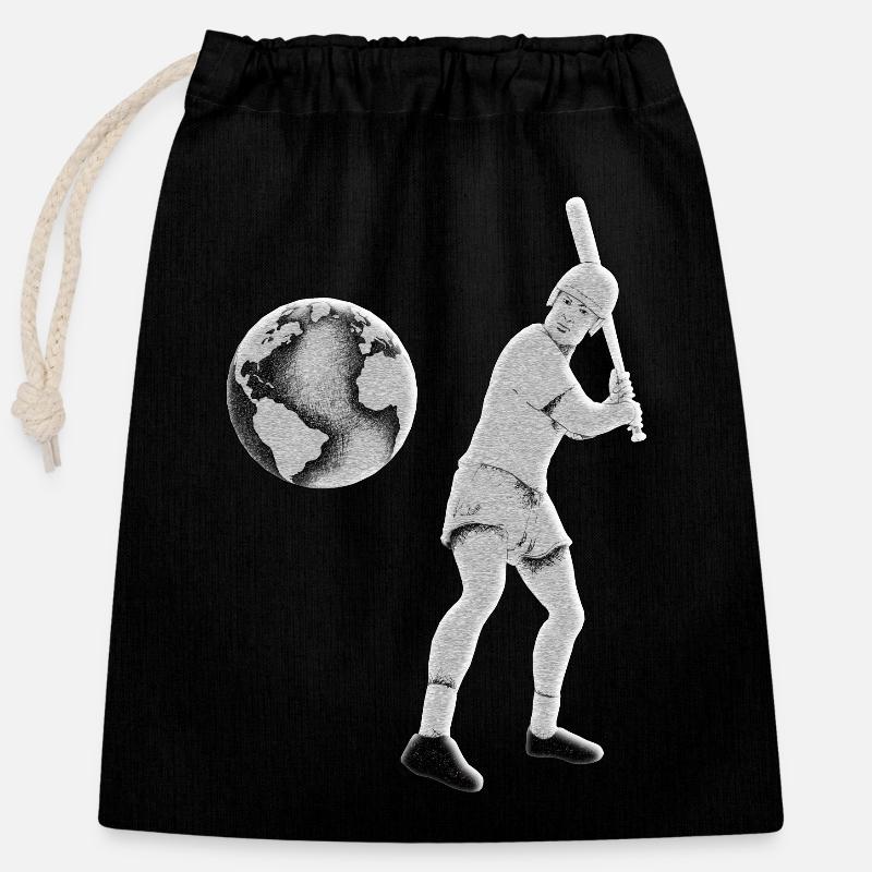 Entre Réalité et Imaginaire : Le Baseball Terrest - Sac cadeau en coton avec cordon (25 x 30 cm) - noir