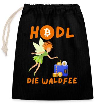 Crypto HODL la fée de la forêt BTC Bitcoin - Sac cadeau en coton avec cordon (25 x 30 cm) - noir - Devant