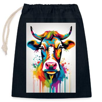 Cow colorful - Closable cotton gift bag (25x30cm) - navy - Front