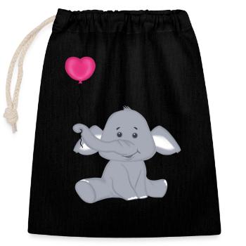 Baby Elefant mit Herz Luftbalon - Verschließbarer Geschenkbeutel aus Baumwolle (25x30cm) - Schwarz - Vorne