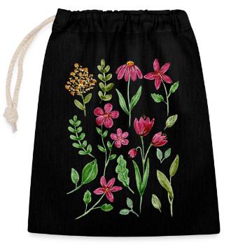 Motif Floral Rose Vert - Sac cadeau en coton avec cordon (25 x 30 cm) - noir - Devant