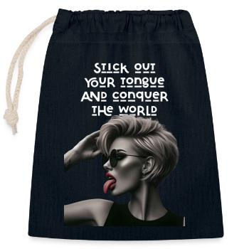 Stick out your tongue and conquer the world - Closable cotton gift bag (25x30cm) - navy - Front