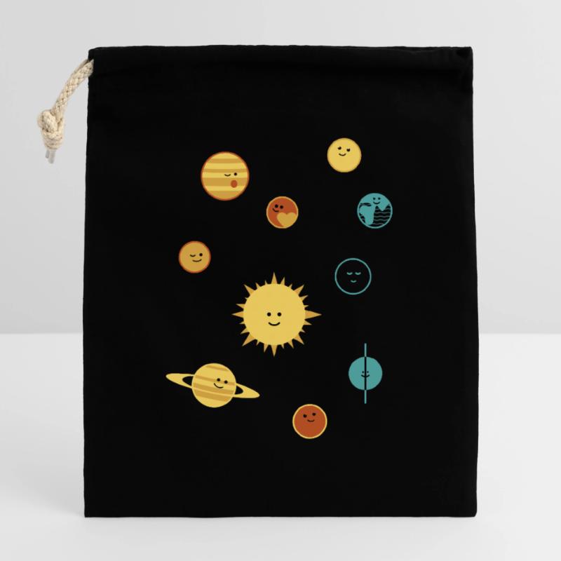 Cute Planets plus Pluto! 4 colours for dark backgr Closable cotton gift bag (25x30cm)
