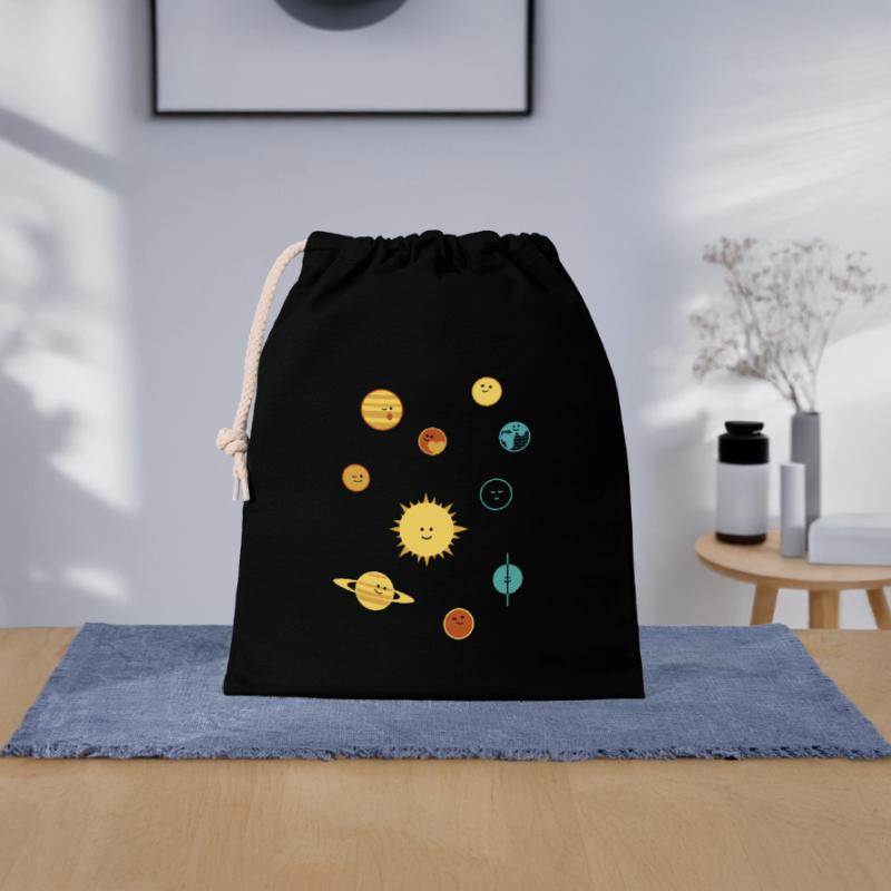 Cute Planets plus Pluto! 4 colours for dark backgr Closable cotton gift bag (25x30cm)