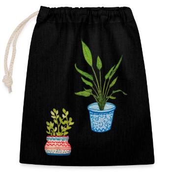 Plantes en pot - Sac cadeau en coton avec cordon (25 x 30 cm) - noir - Devant