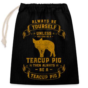 Teacup Piggy Züchter Hausschwein - Verschließbarer Geschenkbeutel aus Baumwolle (25x30cm) - Schwarz - Vorne