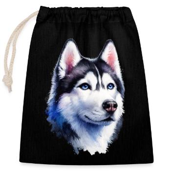 Portrait de husky majestueux - Sac cadeau en coton avec cordon (25 x 30 cm) - noir - Devant