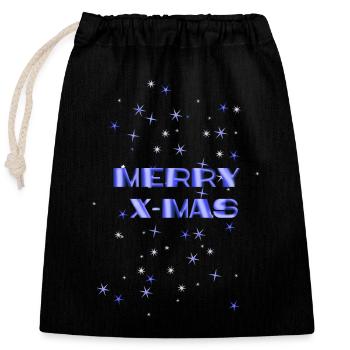 Merry X MAS - Closable cotton gift bag (25x30cm) - black - Front