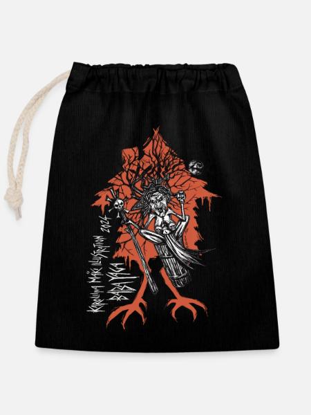 Baba Yaga Sorcière de la forêt effrayant Halloween - Sac cadeau en coton avec cordon (25 x 30 cm) - noir
