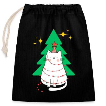 Cat Christmas Christmas Tree - Closable cotton gift bag (25x30cm) - black - Front