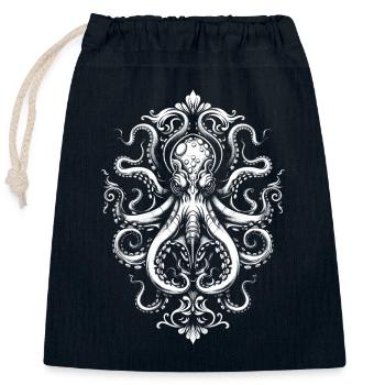 Ornement de pieuvre – Tatouage en blanc - Sac cadeau en coton avec cordon (25 x 30 cm) - bleu marine - Devant