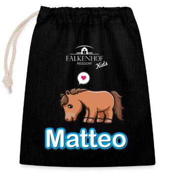 Falkenhof Matteo Comic Pferd - Verschließbarer Geschenkbeutel aus Baumwolle (25x30cm) - Schwarz - Vorne
