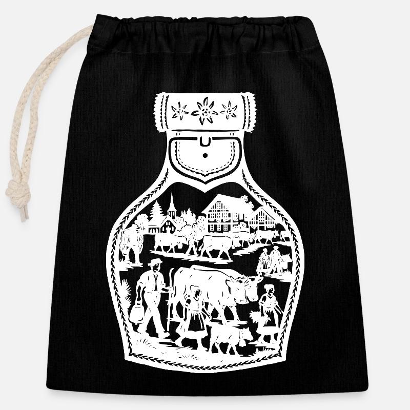 Descente alpine blanche - Sac cadeau en coton avec cordon (25 x 30 cm) - noir