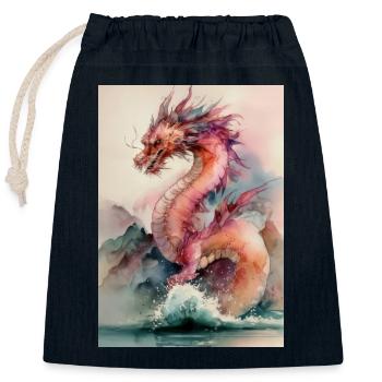 Dragon Aquarelle Marin Fantaisie - Sac cadeau en coton avec cordon (25 x 30 cm) - bleu marine - Devant