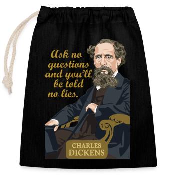 Charles Dickens - Verschließbarer Geschenkbeutel aus Baumwolle (25x30cm) - Schwarz - Vorne