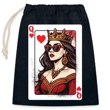 Königin-Herz-Karte passt zum Valentinstags-Liebespaar - Verschließbarer Geschenkbeutel aus Baumwolle (25x30cm) - Navy - Vorne